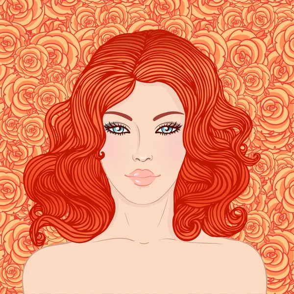 Mujer joven con hermoso pelo rojo — Vector de stock