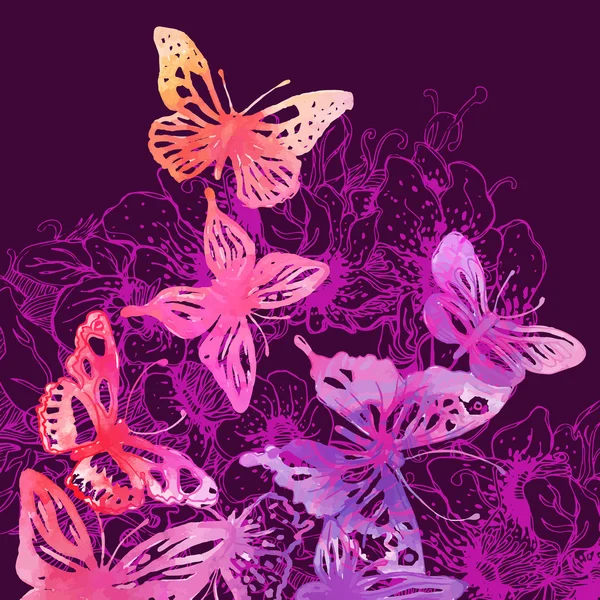Bakgrund med fjärilar och blommor — Stock vektor