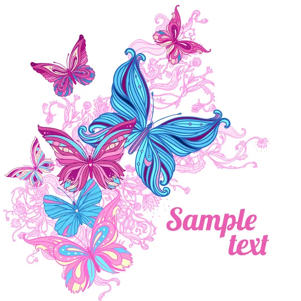 有蝴蝶和花朵的背景 — 图库矢量图片