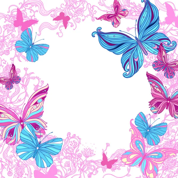 Πλαίσιο με πεταλούδες και λουλούδια — Διανυσματικό Αρχείο