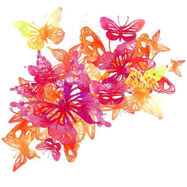 Fondo con mariposas y flores — Vector de stock