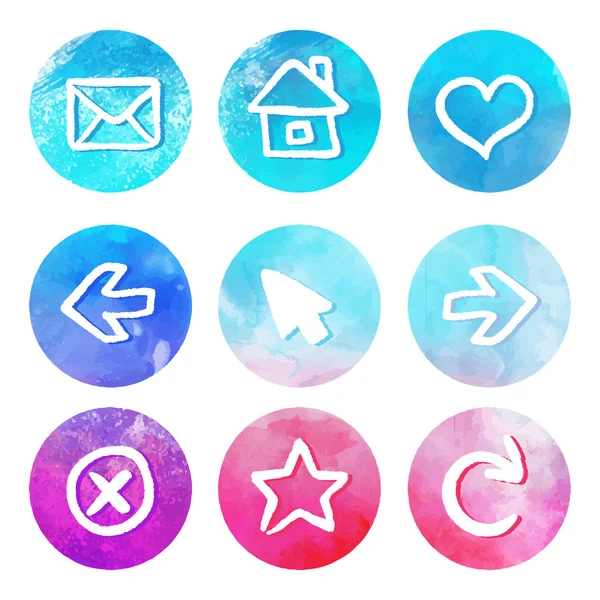 Set of round watercolor icons — Stock Vector
