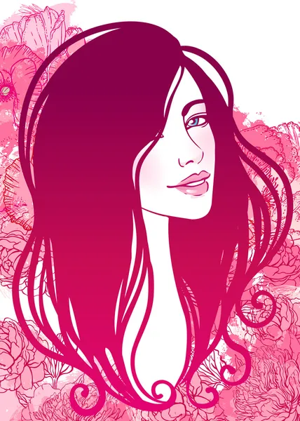 Hermosa mujer con fondo floral — Vector de stock