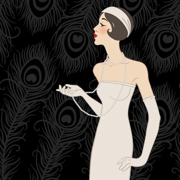 Flapper girl: Diseño de invitación de fiesta retro (negro ) — Vector de stock