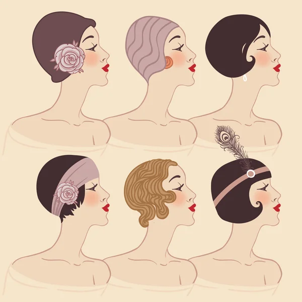 Kopfbedeckung und Make-up aus den 1920er Jahren — Stockvektor