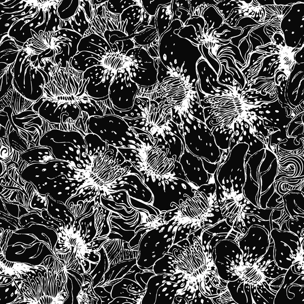 Motif floral noir et blanc sans couture — Image vectorielle