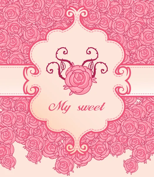 Rose rose invitation cadre de style vintage — Image vectorielle