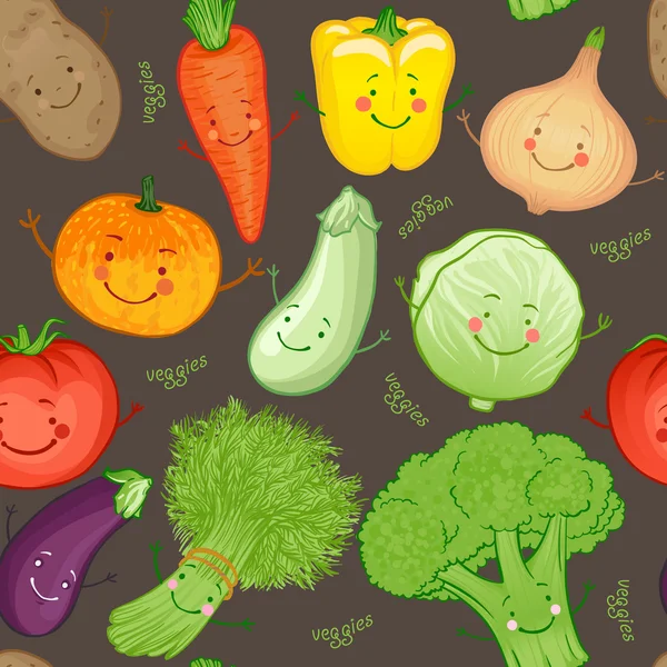 Cartoon funny vegetables pattern — Stock Vector