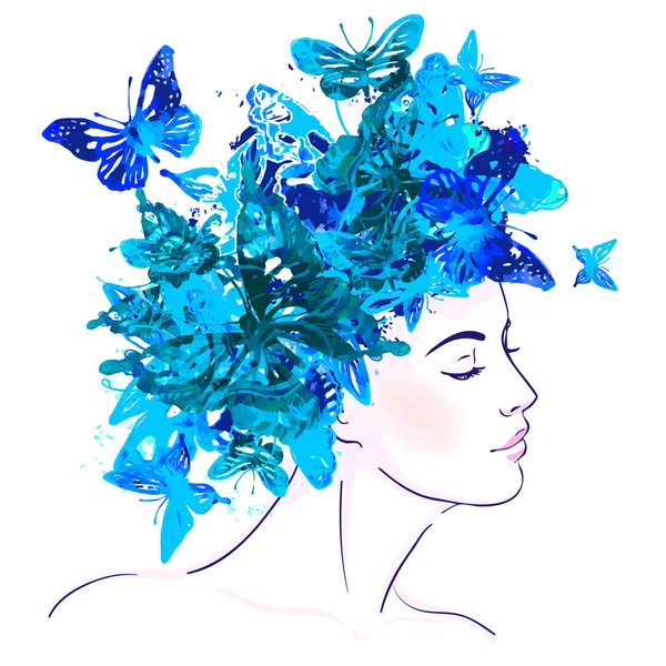 Mädchen mit Aquarell-Schmetterlingen — Stockvektor