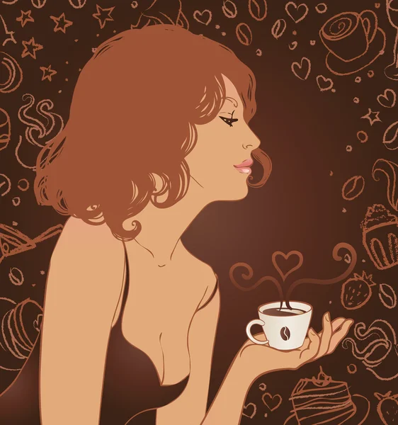 咖啡女孩 — 图库矢量图片