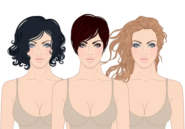 Different types of female hairstyles — Stock Vector