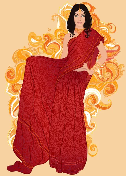 Mujer vistiendo traje de novia — Vector de stock