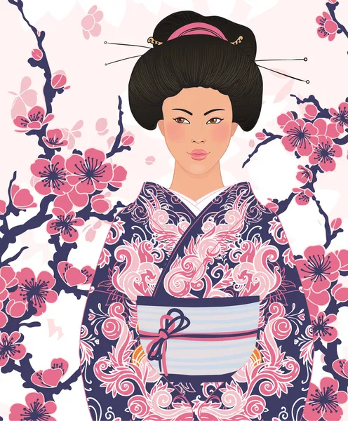Όμορφο ιαπωνικό γυναίκα — Διανυσματικό Αρχείο
