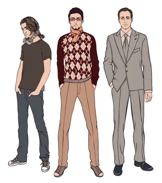 不同年龄段的三个男人 — 图库矢量图片