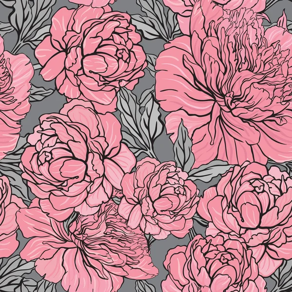 Seamless color peony pattern — Stock Vector