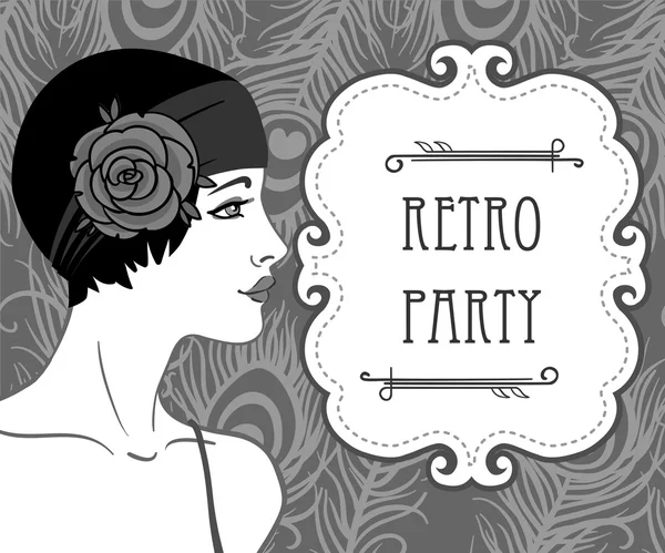 Flapper chica: diseño de invitación de fiesta retro . — Vector de stock
