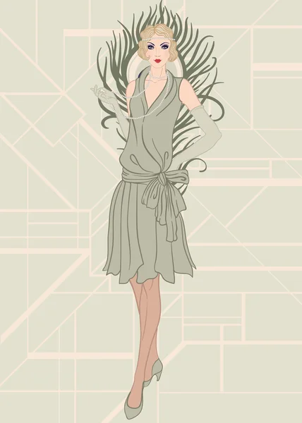 Flapper chica: diseño de invitación de fiesta retro . — Vector de stock