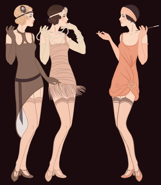 Flapper chica: diseño de invitación de fiesta retro . — Vector de stock