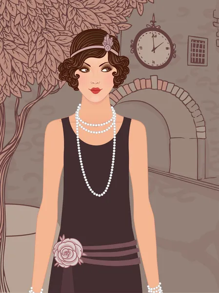Vintage woman in 1920s style — Stock Vector