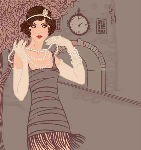 Vintage woman in 1920s style — Stock Vector