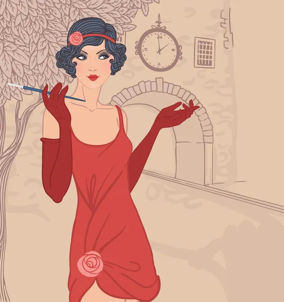Vintage woman in1920s style — Stock Vector