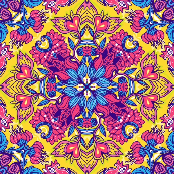 Patrón de paisley floral ornamental cuadrado — Vector de stock