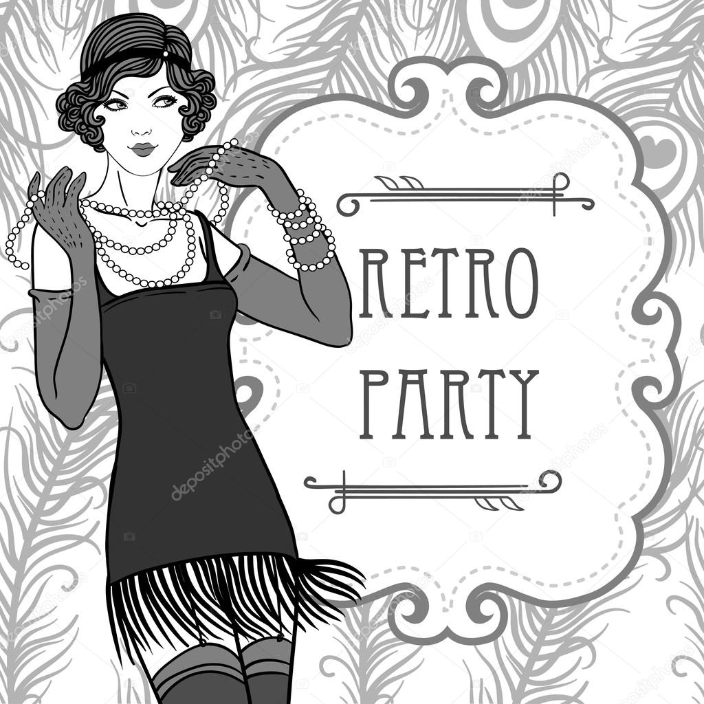 Flapper retro party invitation design