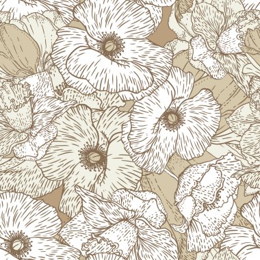 Haşhaş çiçekleriyle kusursuz desen