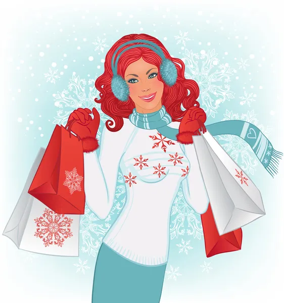 Shopping d'hiver — Image vectorielle