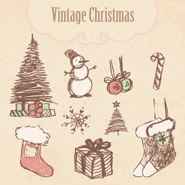 Vintage handgezeichnetes Weihnachtsset. — Stockvektor