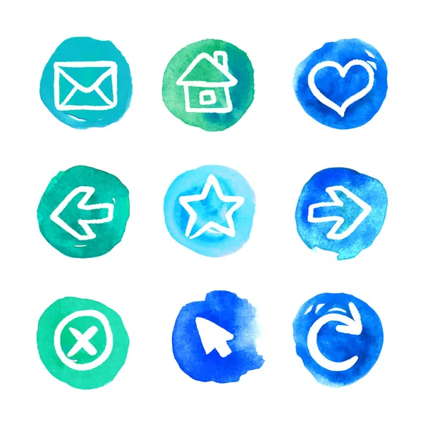 Blue set of round watercolor icons — Stock Vector