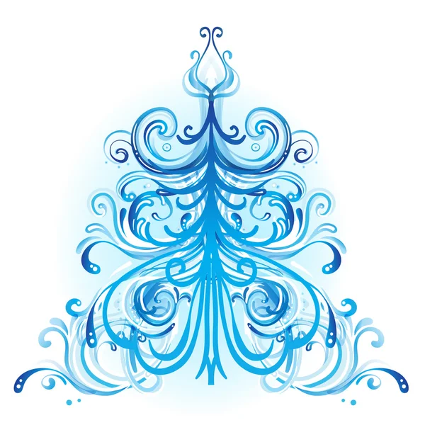 Blue winter tree with swirls — Stock Vector