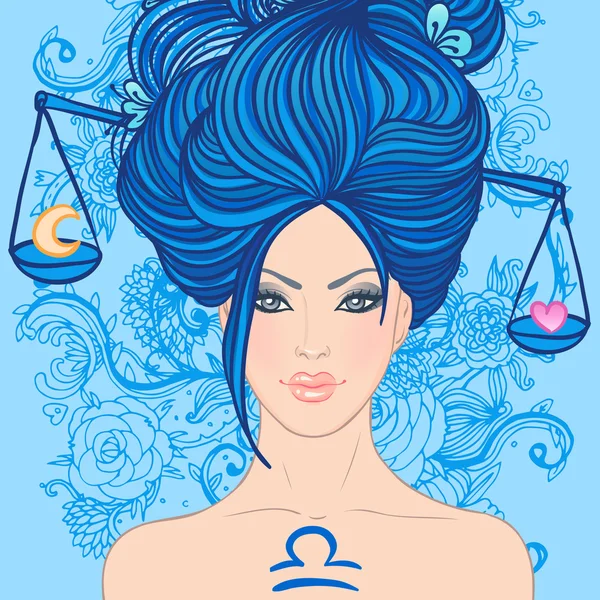 Libra signo do zodíaco como uma menina bonita — Vetor de Stock