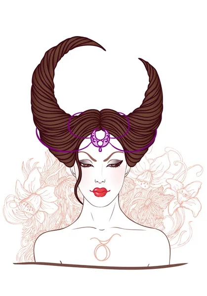 Таурус астрологический знак, как красивая девушка — стоковый вектор