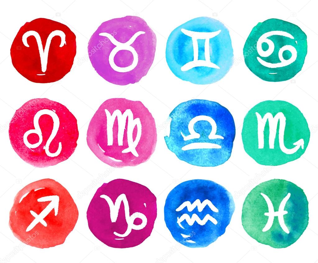 Watercolor zodiac icon set