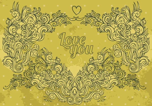 Olive vintage valentine frame — Stock Vector