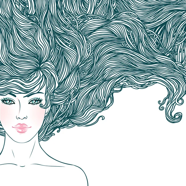 Belle femme aux cheveux longs — Image vectorielle