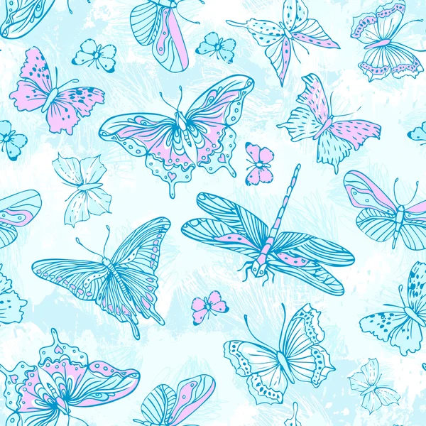 Butterflies in blue and pink — Stock Vector