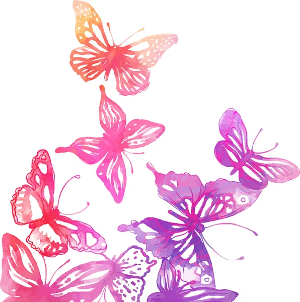 Бабочки и цветы раскрашены акварелью — стоковый вектор