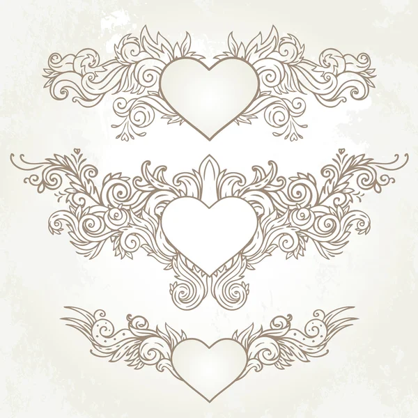 Abstract Hearts, Swirls Sketchy — Stock Vector