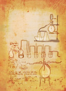Old chemistry laboratory background in vintage style clipart