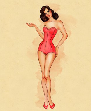 Retro seksi pinup kız mayo