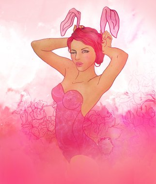 güzel bir genç kız bir tavşan gibi giyinmiş