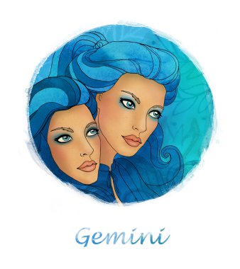 Gemini zodiac sign as a two beautiful girls clipart