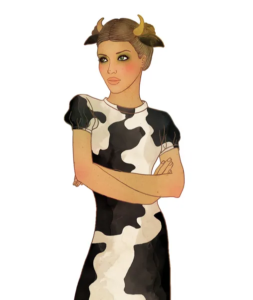 A beautiful young girl dressed as a ox — Stock Photo, Image