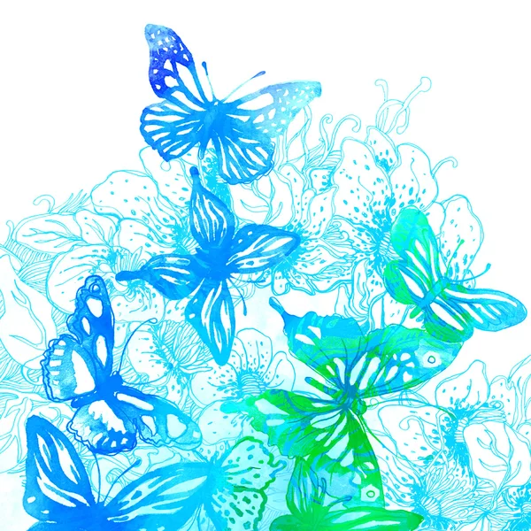 Achtergrond met vlinders en bloemen — Stockfoto