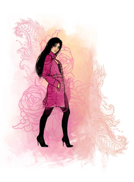 Schönes Mädchen im rosa Mantel — Stockfoto