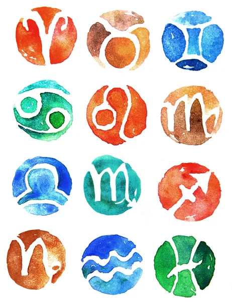 Conjunto de ícones de signos do zodíaco aquarela — Fotografia de Stock