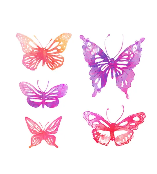 Niesamowity zestaw akwarela motyle — Zdjęcie stockowe