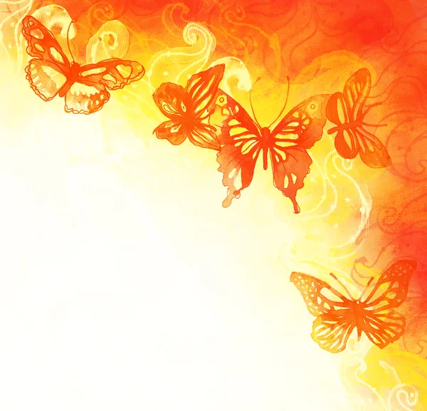 Hintergrund mit Schmetterlingen und Blumen — Stockfoto